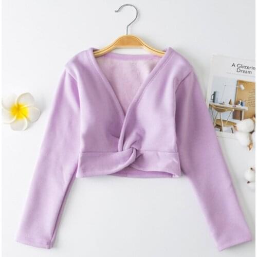 New Girls Purple Pink Ballet Gymnastic Leotard Jacket Long Sleeved Dance Sweater Top Coat Kids Dance Clothing Jacket Wrap Ballet