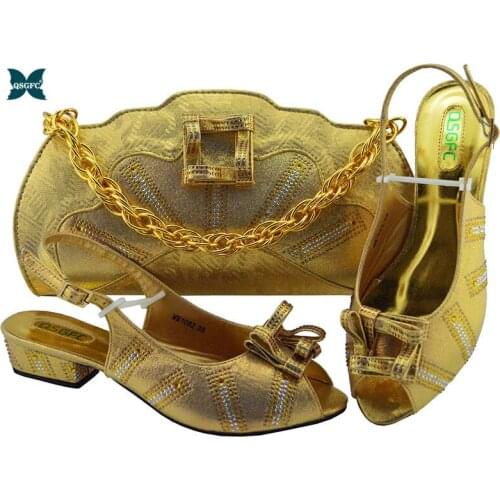 New Italian Designer Shoes and Bags Matching Set African Women Shoes Bags Set High Heel Women Party Pumps Elegant Crystal Shoes