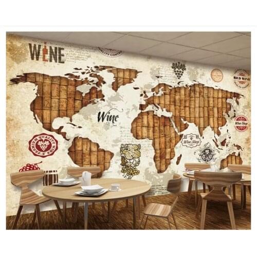 Beibehang wallpaper for walls 3 d World map red wine oak stopper wine restaurant bar back wall fashion personality wallpaper