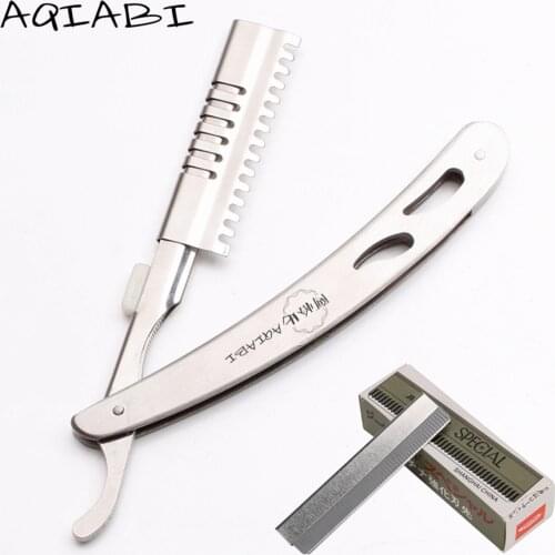 Stainless Steel Salon Sharp Barber Razor Blade Hair Cut Razors Cutting Thinning Knife Hairdresser Tool 1 Pcs + 10 Blades A6103