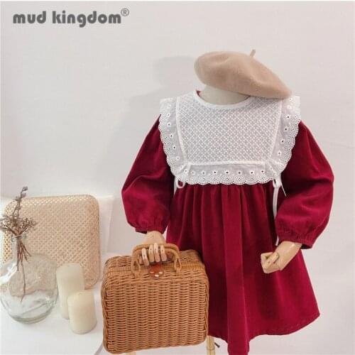 Mudkingdom Fashion Girls Dress Lace Shawl Lantern Long Sleeves Casual Dresses Spring Autumn Drop Shoulder Toddler Clothes