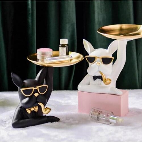 Resin Dog Tray Figurine Funny Animal Snack Holder Ornaments Porch Key Tray Storage Miniatures Nordic Dog Shape Candy Racks 2021