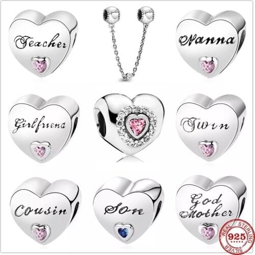 New Original Heart chain shape Love mother daughter pendant bead Charm fit Pandora charms silver 925 beads Bracelet DIY Jewelry