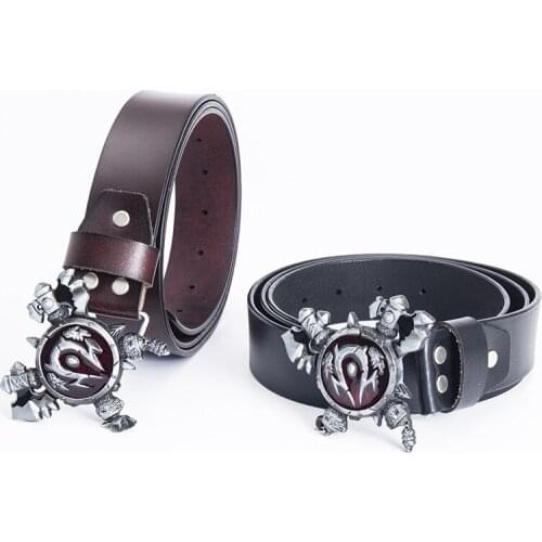 Mens leather retro belt European and American diy accessories personality wild belts World of Warcraft double axe buckle belt
