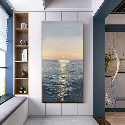Hand Painted Painting Sunrise Over The Sea Modern Wall Art Pictures Canvas Acrylic Paintings For Home Wall Decoration No Frame