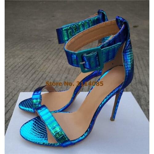 Women Sexy Pink Green Sankeskin High Heel Sandals Buckle Strap Python Dress Shoes Ladies Summer Gladiator Pumps Dropship Shoes