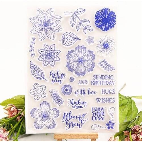 15x21cm blue flowers Transparent Clear Stamps Silicone Seals Roller Stamp DIY scrapbooking photo album/Card Making