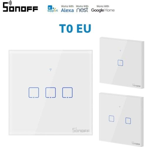 Sonoff T0EU1C-TX 1/2/3 Gangs WiFi Smart Switch With EU Wall Light Switches Smart Home Via EWeLink App Google Home Alexa IFTTT