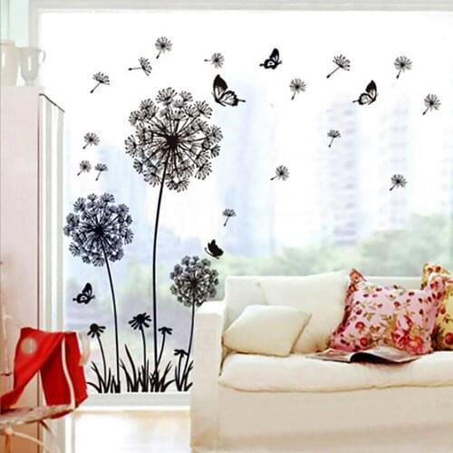 "Butterfly Flying In Dandelion "bedroom Living Room Stickers Style Wall Stickers Design PVC Wall Decals Kids Room Decoration