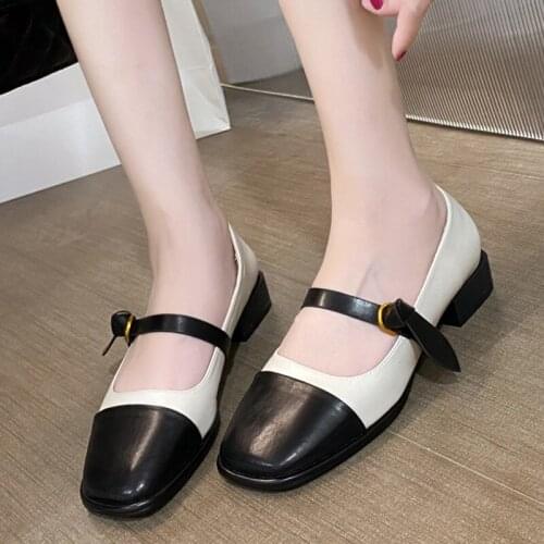 Rimocy Mix Color Low Heel Mary Jane Shoes for Women Soft Pu Leather Square Toe Lolita Shoes Woman Shallow Ankle Strap Pumps
