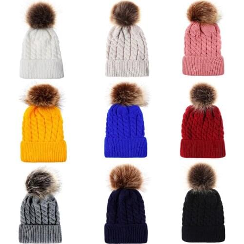 Winter Hat Kids Winter Soft Knitted Beanie Hat with Pom Pom Winter Warm Beanie Hat Elasticity Knit Hats Ear Warmer Cap bonnet