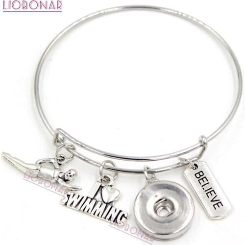 1PC Snap Jewelry Swimming Bracelets Swimmers Expandable Adjustable Wire Bangle Snap Bracelets For Sport Fans Gift pulsera