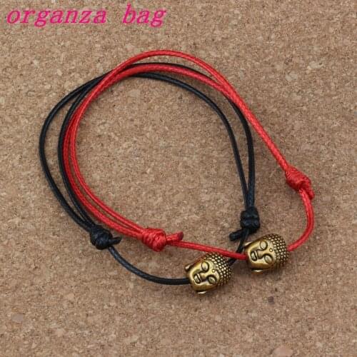 20PCS/lots Antique gold Buddha head Alloy beads Adjustable kabbalah Korea Waxed Cotton Cord Bracelets (red & black ) B-72