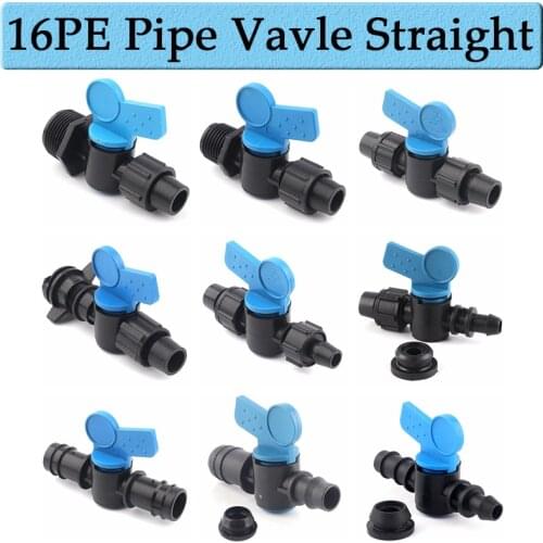 5Pcs 16PE Pipe Connectors Garden Irrigation Switch Vavle Straight Joints Agricultural Irrigation Tube Water Cut-Off Adapter