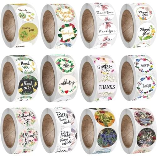 500PCS Thank You Stickers Gift Seal Labels Flower Plant Design Pegatinas Scrapbooking For Package Material Shopping Party Decor