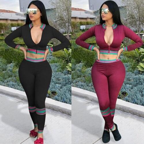 68L6208 Autumn Winterwomen Casual Home Sports Solid Print Two Piece Set Top and Pants Tracksuit Sweatsuit Outfits Joggers Hot