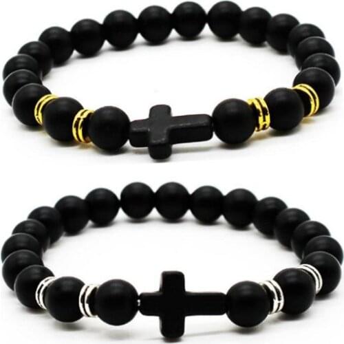 Cross 8mm bohemian multicolor Agate beads Chakra Reiki Buddha Yoga Bracelet elastic adjustable Volcanic Stone Bangles i9yu5