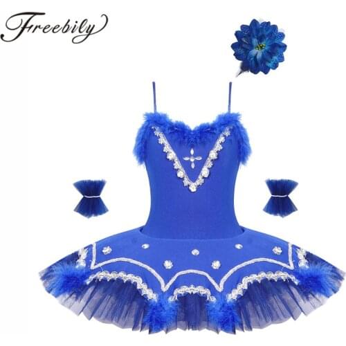 Ballet Dress Girls Sequins Dance Gymnastics Ballet Leotard Tutu Dress With Arm Sleeves Hair Clip Set Ballerina Party Costumes