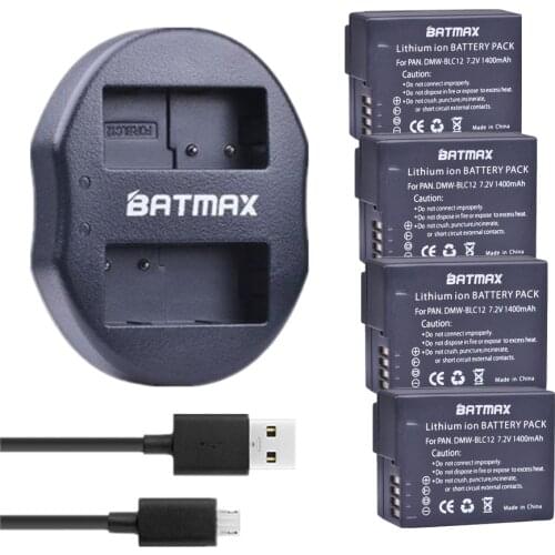 Batmax 4pcs DMW-BLC12 DMW BLC12 DMWBLC12 Batteries and USB Dual Charger for Panasonic DMC GH2 G5 G6 V-LUX4 DMC-GH2 FZ1000 FZ200