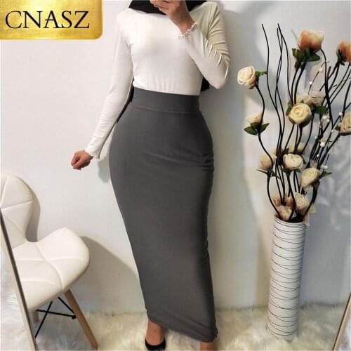 Muslim Women Long Pencil Skirt Cotton Maxi Islamic Bodycon Slim High Waist Stretch Long Muslim Half Dress Maxi Arab
