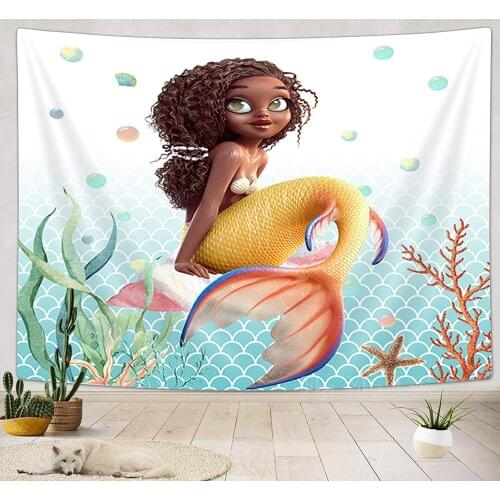 Mermaid Ocean Life Teal Scales Aquatic Plants Starfish Girls Small tapestry Wall Hanging For Bedroom Room Dorm