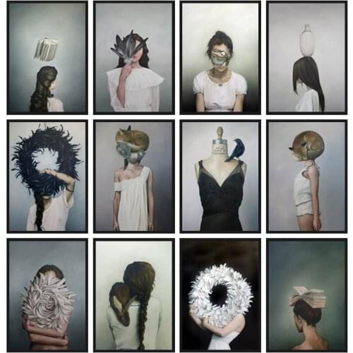 Nordic Modern Style Animals Flowers Feather Sexy Women Canvas Painting Posters And Prints Wall Pictures For Living Room Decor