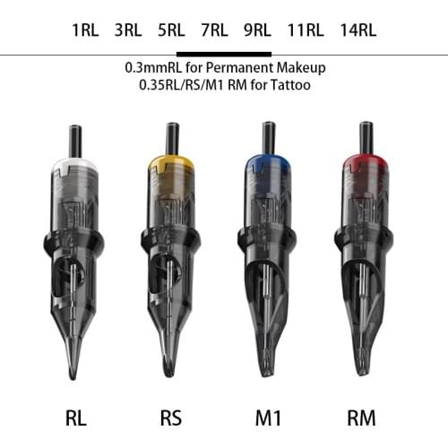 Disposable Cartridge Tattoo Needles 0.35mm RL RS RM Sterilized Cartridge Tattoo Needles Permanent Makeup For Tattoo Machine Pen