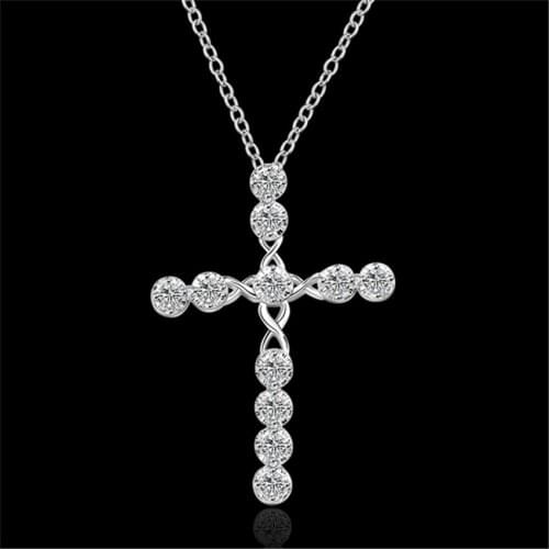 Hot high quality silver color jewelry temperament classic fashion charm Women crystal zircon cross pendant necklace N668 Kinsle