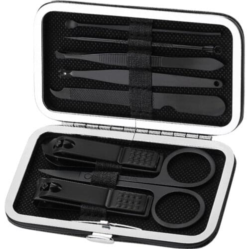 8 PCS Nail Clipper Kit Stainless Steel High Hardness Curve Edge Black Pink Nail Cutter Scissor Tweezer Manicure Pedicure Tools