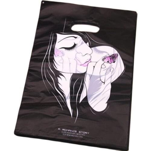 New Design Wholesale 100pcs/lot 25*35cm Luxury Fashion Girl Packaging Bags For Hair Extensionss Large Shopping Plastic Bags