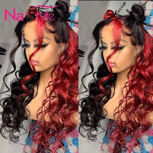 Highlight Wig Human Hair Burgundy Lace Wig Red Colored Human Hair Wigs Brazilian Hair Body Wave Wig Natural Hair Wig 100% T Lace