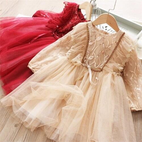 Flower Dress for Girls Outing Casual Fall Sleeve Autumn Dresses 2021 little girls costume 3-8Y Red Dress Girls Fall Clothes