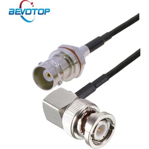 BNC Female Screw Bulkhead to Elbow BNC Male Right Angle Plug 50 Ohm RG174 Pigtail Cable RF Coaxial Extension Cord Jumper Adapter
