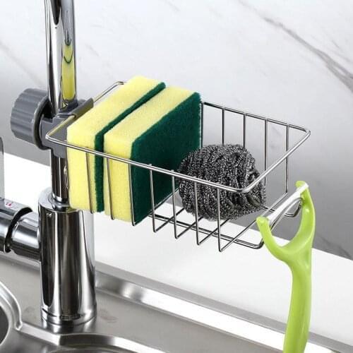 Adjustable Sink Drain Rack Sponge Storage Stainless Steel Faucet Holder Soap Drainer Shelf Basket Kitchen Bathroom Accessories