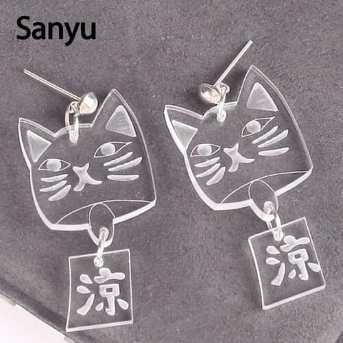 New Design Harajuku Lovely Cat Acrylic Drop Earrings LUCKY CAT Transparent Tassel Drop Earrings for Women Sweet Fashion Jewelry