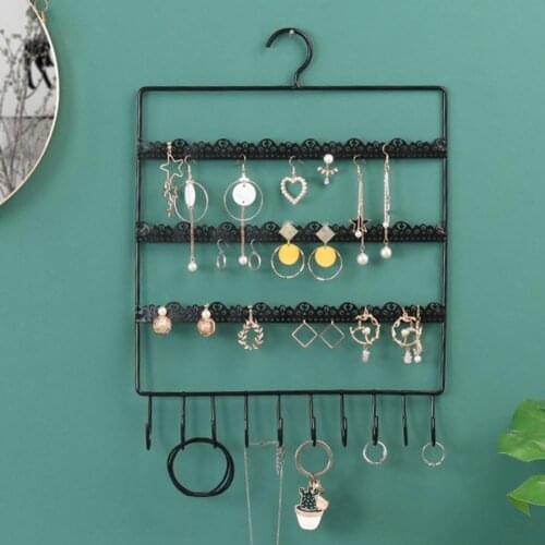 Display Stand Wall Mounted Jewelry Storage Wrought Iron Earring Necklace Ring Hanging Holder Storage Racks Organizer for Dresser