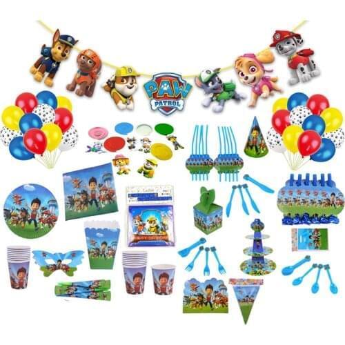 Paw Patrol Birthday Party Balloons Toy Birthday Banner For Kids Boys Girls Party Decoration Paper Cup Plate Tableware Supplies
