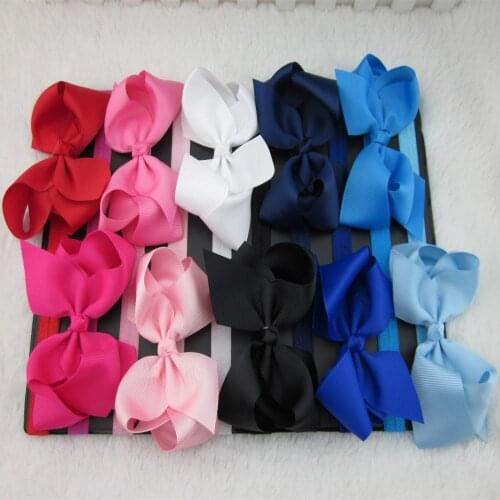 XIMA 4inch Ribbon Bows Hair Bow with Soft Headband Kids Hair Accessories Hairband 40pcs/lot 25colors