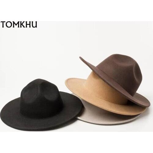 New Winter 100% Wool Wide Brim Same Star Lady Fedoras Hats For Women Casual Holiday Jazz Top Hat Designer Style Chapeu Feminino