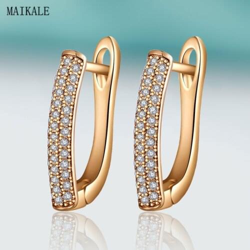 MAIKALE Korean U Shape Zircon Stud Earrings for Women Zirconia CZ Earring Gold Earings New Fashion Jewelry Wedding Gifts