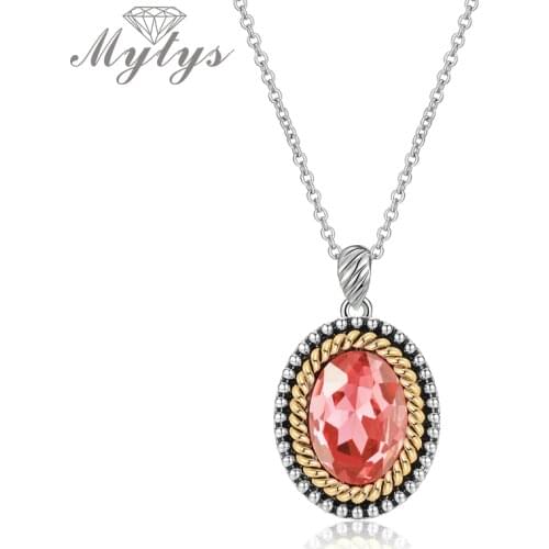 Mytys Cable Collection Pink Crystal Pendant Necklace Women Weeding Bridal Gift Free Drop Shipping CN556