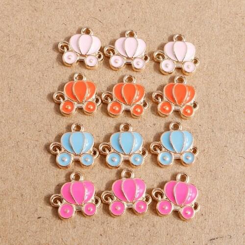 10pcs 13*12mm Cute Enamel Pumpkin Car Charms for Jewelry Making 4 Colors Small Alloy Charms Pendant DIY Necklaces Earrings Gift
