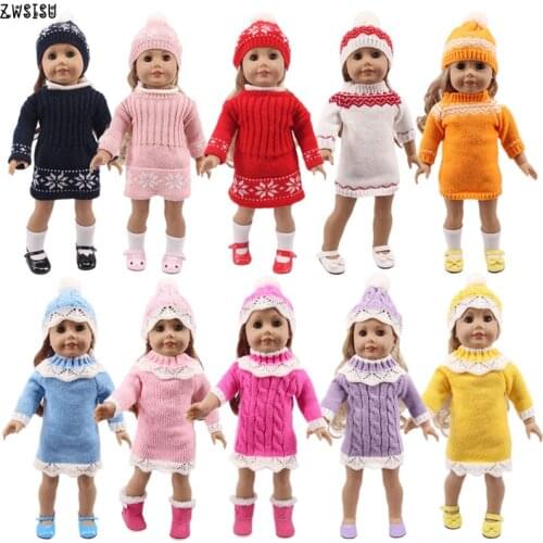 2Pcs/Set Doll Sweater Winter Clothes Hat For 43Cm Baby New Born Reborn Doll&18 Inch American Girl` For Our Generation Girl`s Toy
