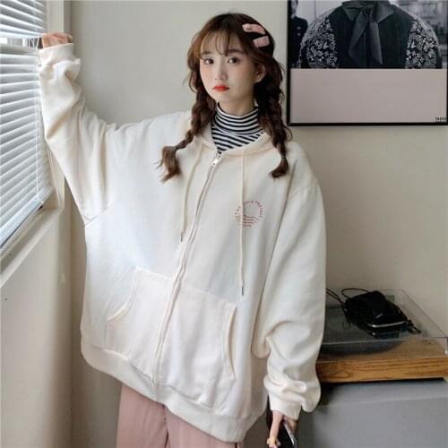 2021 Autumn Loose Oversized Hoodies Women Zipper Long Sleeve Solid Girl Sweatshirts Streetwear Sister Outfit Hip Hop Tide Jacke