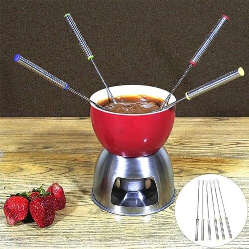 6PCS/Set Stainless Steel Chocolate Fork Hot Pot Forks Cheese Fruit Dessert Fork Fondue Melting Skewer for Kitchen tableware Tool