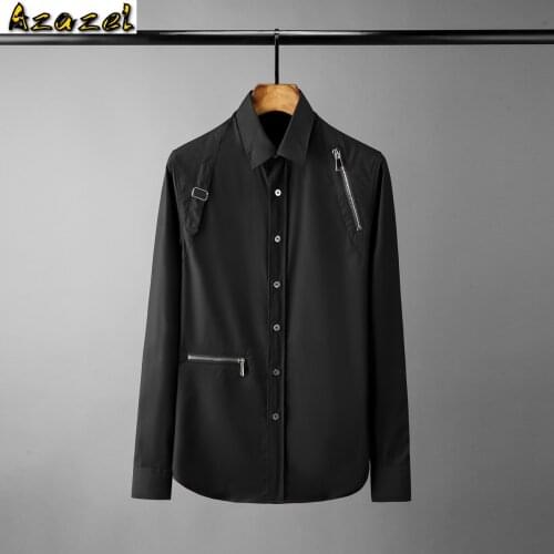 Azazel Long Sleeve Mens Shirts High Quality Zipper Casual Male Shirt Fashion Loose Man Shirts Camisa Masculina Mens Dress Shirts