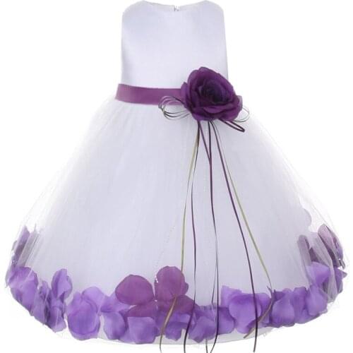 White Baby Girl Dress Wedding 1 Years Birthday Princess Dress Petal Hem Christening Tutu Dress Kids Dresses for Girls Clothes