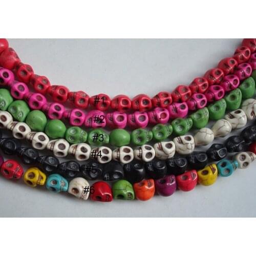 Free shipping Strips 8*10 mm of Multi Colored natural turquoise howlite skull beads,pave charm skull jewelry bracelet beads