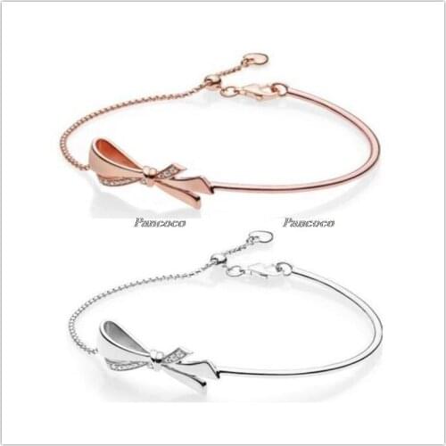 925 Sterling Silver Bracelet Brilliant Bow Ball Clasp Adjust Bracelet Bangle Fit Women Bead Charm Diy Pandora Jewelry
