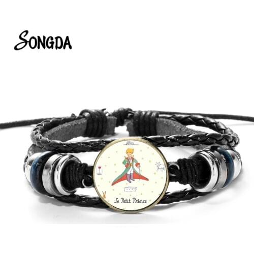 The Little Prince Poster Bracelet Prince and Fox Rose Art Photo Glass Dome Leather Multilayer Bracelets Bangle for Child